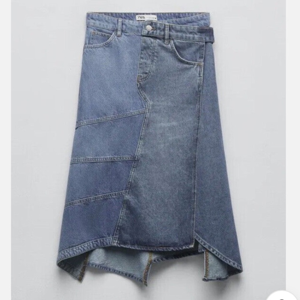Zara The Hybrid blue asymmetrical denim skirt size small new wrap